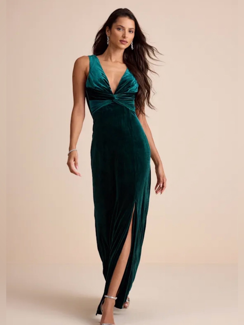 Lulus Enhanced Aura Emerald Green Velvet Cowl-Back Maxi Dress